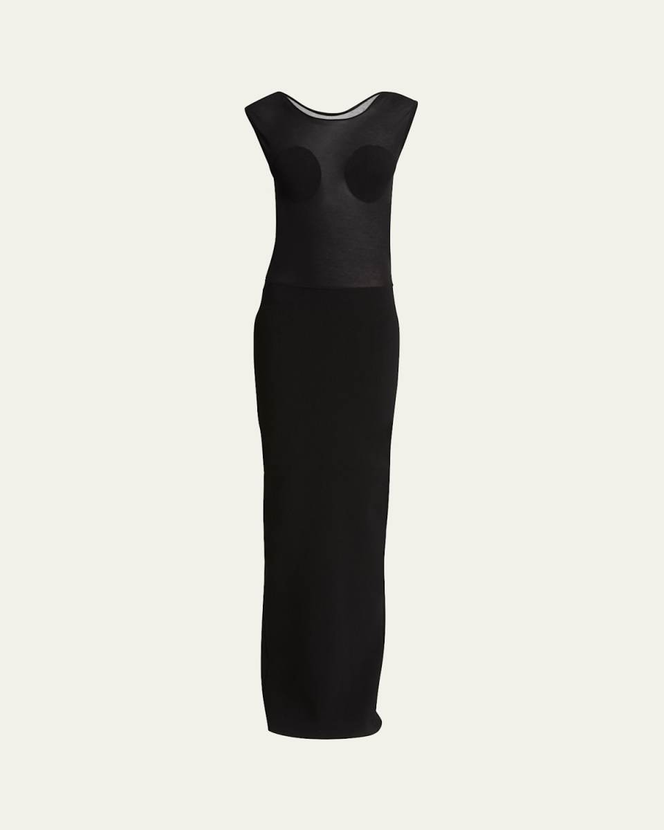 Platano Long Sheer Open-Back Gown